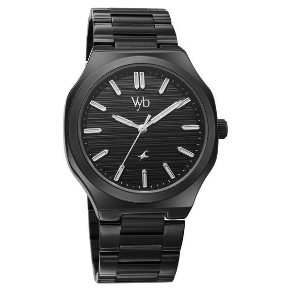 Vyb Horizon By Fastrack Quartz Analog Black Dial Black Stainless Steel Strap Watch For Guys - image number 1