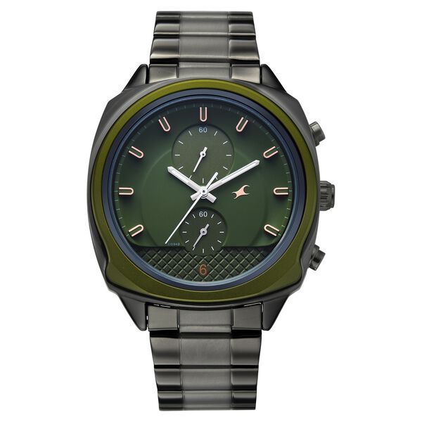 Fastrack Gelato Gunmetal chronograph watch with Pista green dial for Guys - image number 1