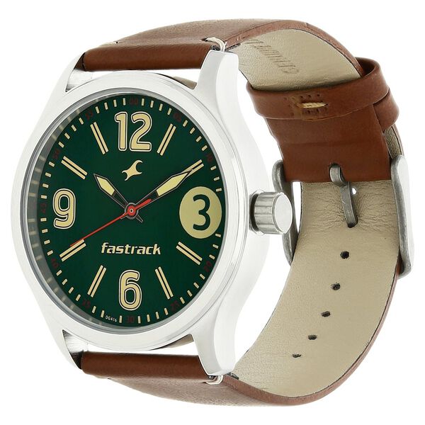 Fastrack Bare Basics Quartz Analog Green Dial Leather Strap Watch for Guys - image number 1