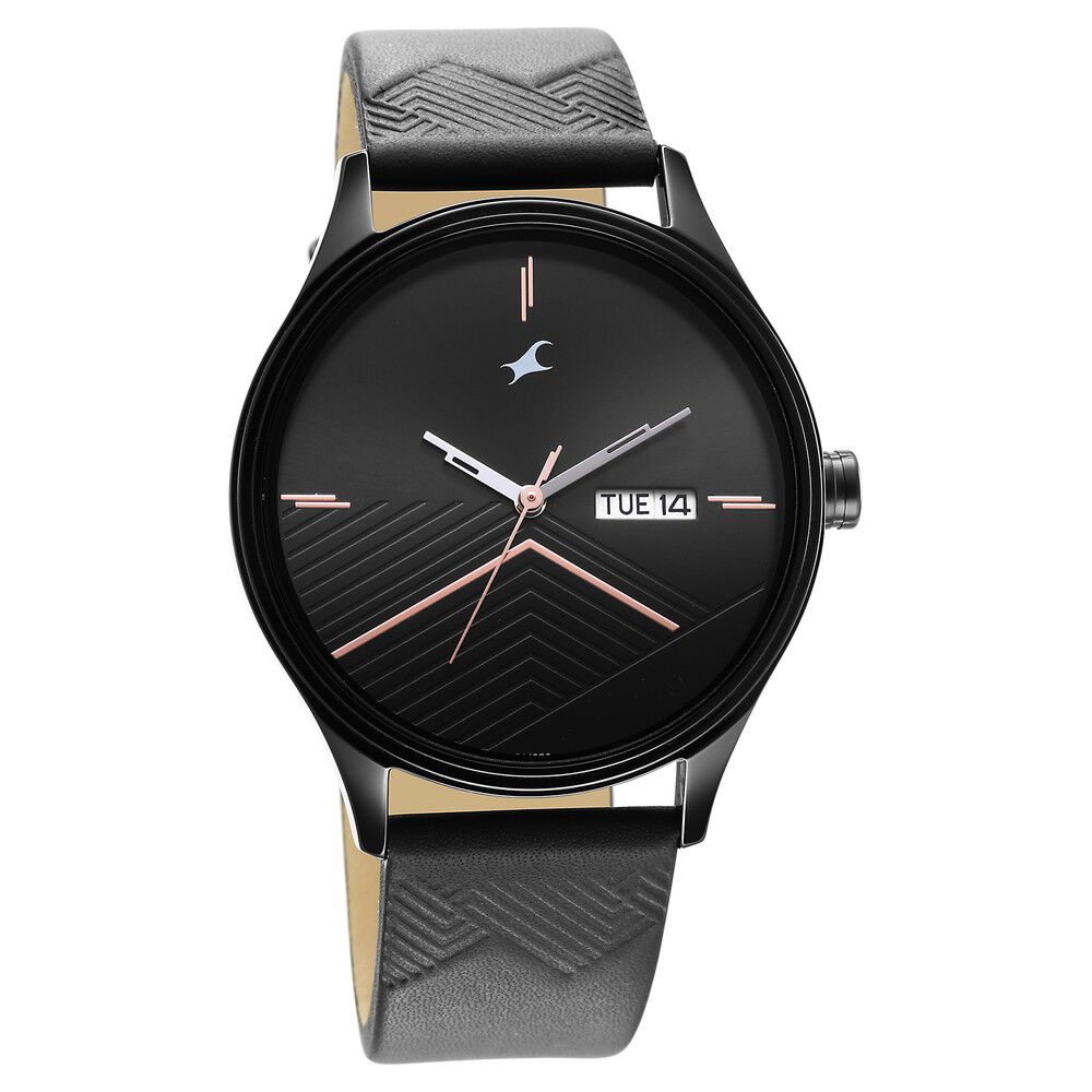 Buy Online Fastrack Style Up Black Dial Leather Strap Watch for Guys nr3247nl01 Fastrack