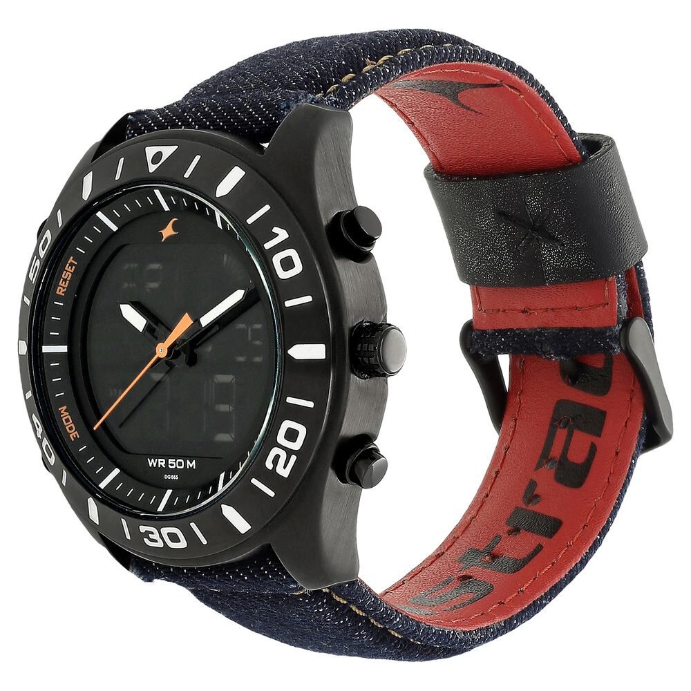 Fastrack Denim Quartz Analog Digital Black Dial Denim Strap Watch
