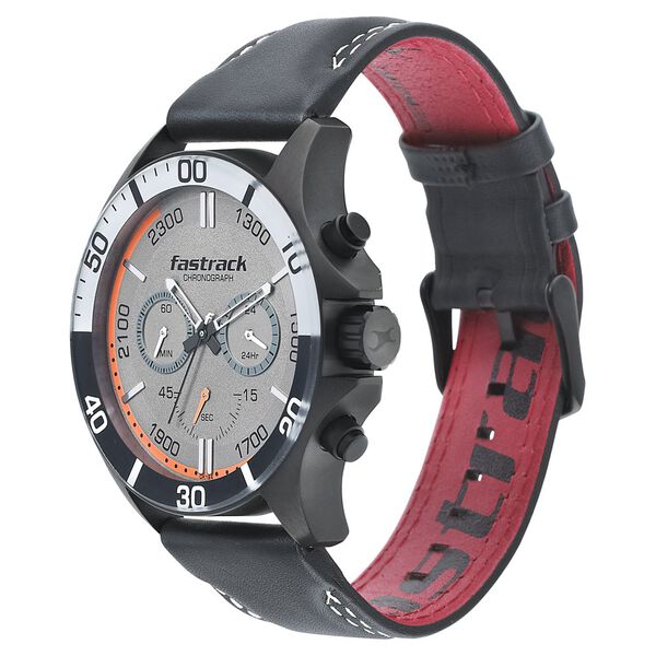 Fastrack Hitlist Quartz Chronograph Grey Dial Leather Strap Watch for Guys - image number 2