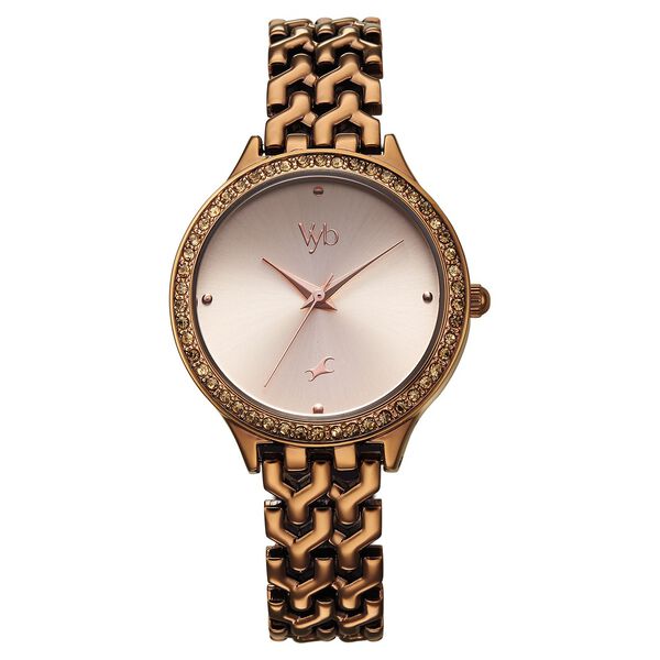 Vyb Spotlight By Fastrack Quartz Analog Rose Gold Dial Brown Metal Strap Watch For Girls - image number 1