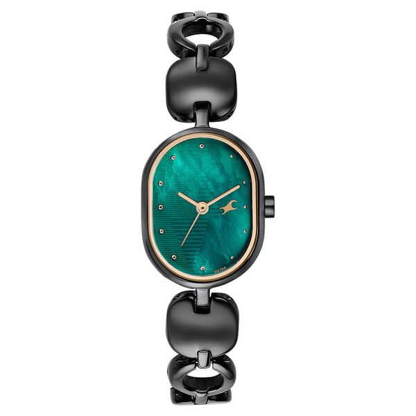 Fastrack Style Up Quartz Analog Green Mother Of Pearl Dial Black Metal Strap Watch For Girls - image number 0