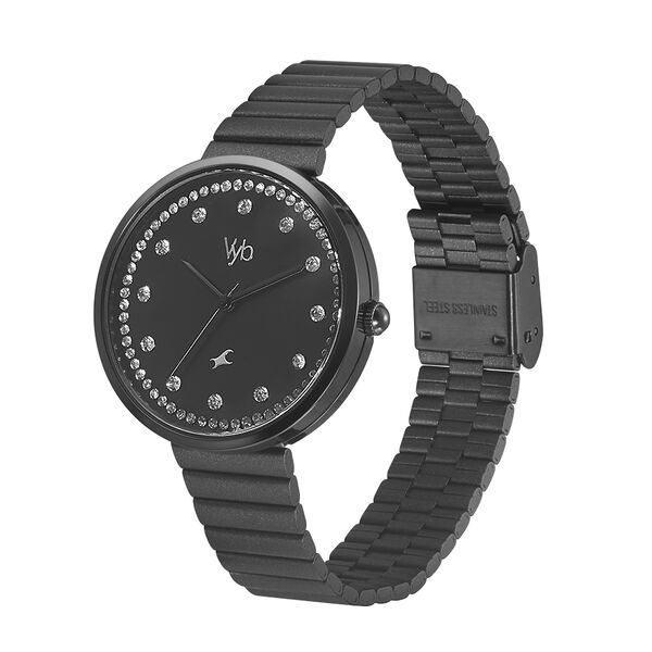 Fastrack Vyb Mirage Quartz Analog Black Dial Stainless Steel Strap Watch for Girls - image number 3