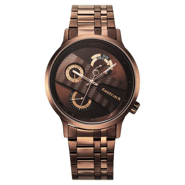 Fastrack Exuberant Quartz Multifunction Brown Dial Stainless Steel Strap Watch for Guys - image number 1