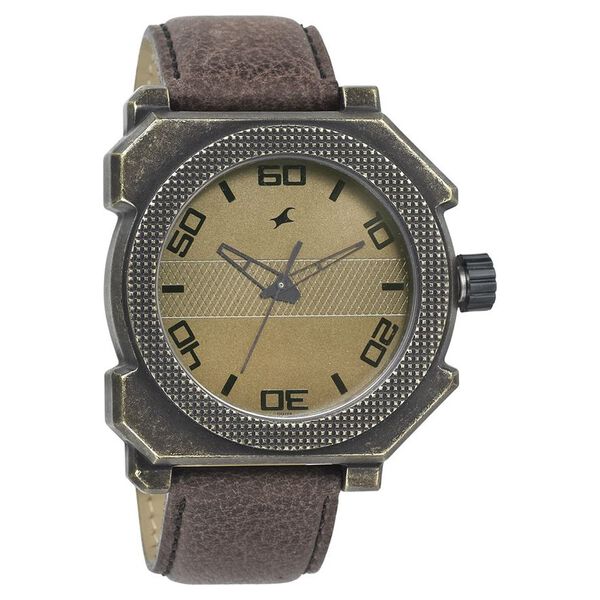 Fastrack Quartz Analog Golden Dial Leather Strap Watch for Guys - image number 0