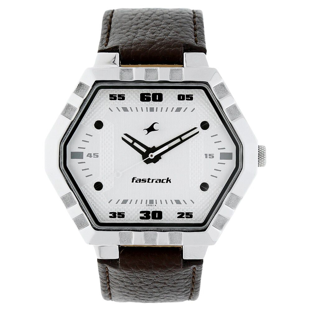 Fastrack Quartz Analog White Dial Leather Strap Watch for Guys