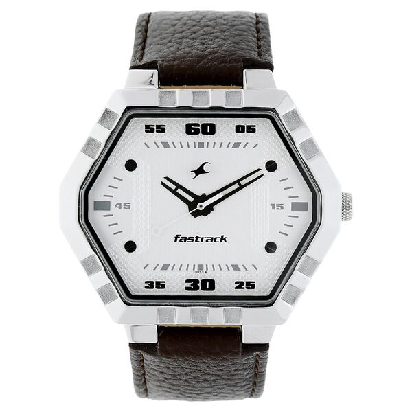 Fastrack Quartz Analog White Dial Leather Strap Watch for Guys - image number 0