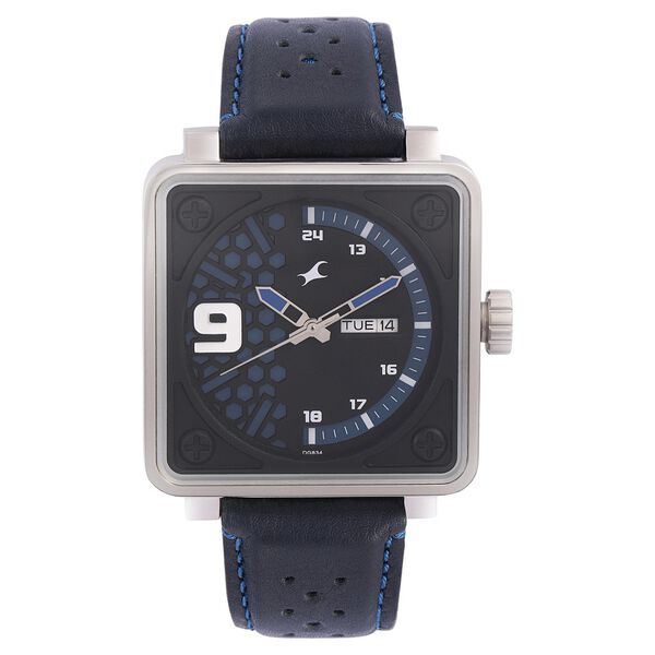 Fastrack Loopholes Quartz Analog with Day and Date Blue Dial Leather Strap Watch for Guys - image number 0