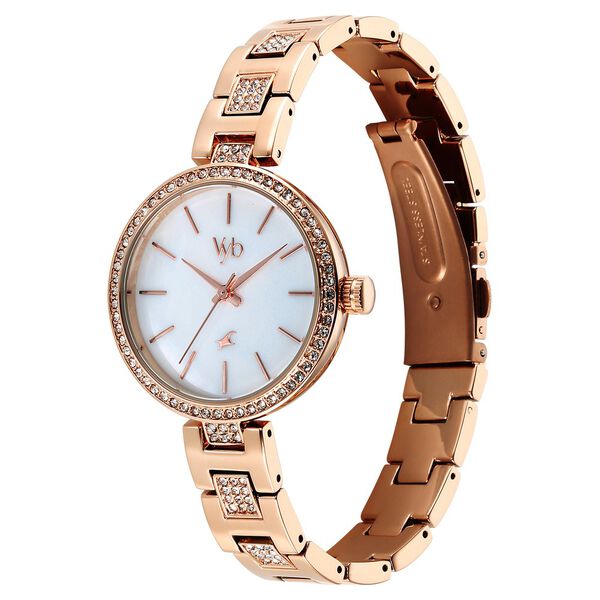Fastrack Vyb Diva Quartz Analog Mother of Pearl Dial Rose Gold Metal Strap Watch For Girls - image number 3