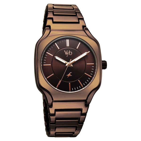 Vyb Maverick By Fastrack Quartz Analog Brown Dial Brown Metal Strap Watch For Guys - image number 2