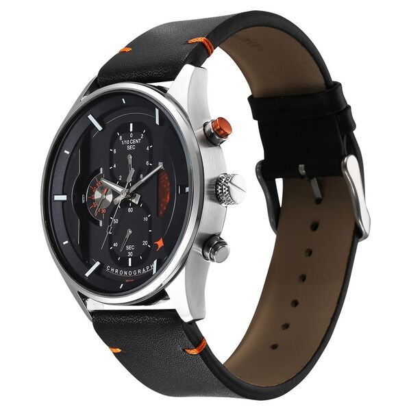Fastrack Opulence Sun Moon Chronograph Black Dial Black Leather Strap Analog Quartz Watch For Guys - image number 3
