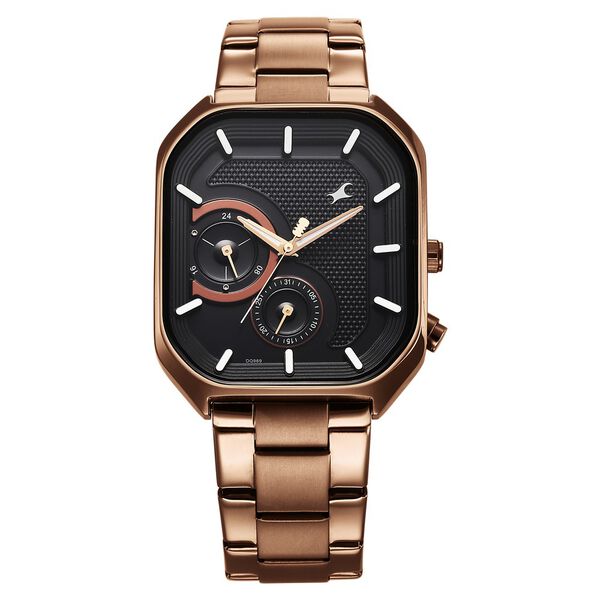 Fastrack Groove Multifunction Black Dial Metal Strap Guy's Watch with Lume indices - image number 0
