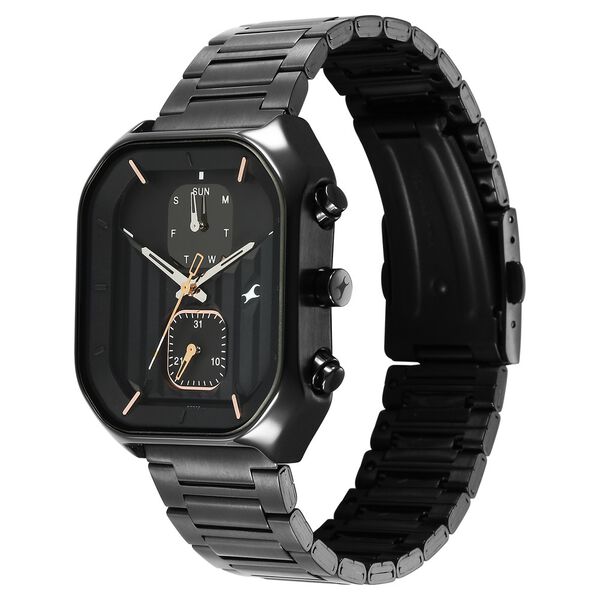 Fastrack Fleek Quartz Multifunction Black Dial Black Stainless Steel Strap Watch for Guys - image number 2