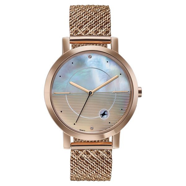 Fastrack Style Up Quartz Analog Mother Of Pearl Dial Rose Gold Stainless Steel Strap Watch For Girls - image number 0