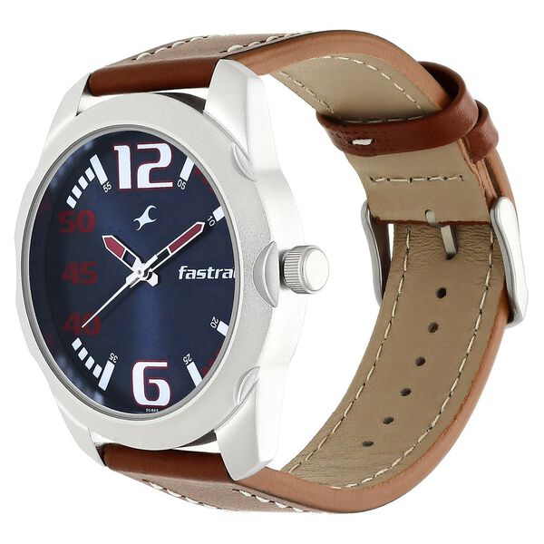 Fastrack Hitlist Quartz Analog Blue Dial Leather Strap Watch for Guys - image number 2