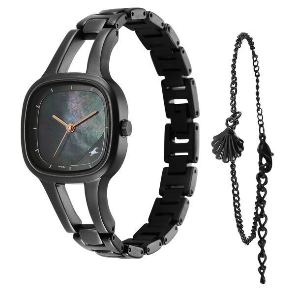 Fastrack Pulse Quartz Analog Mother Of Pearl Dial Black Metal Strap Watch For Girls - image number 2