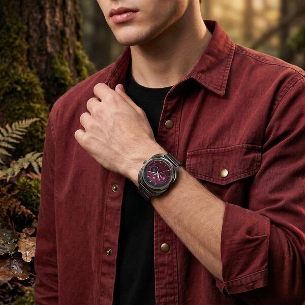 Fastrack Wild Analog with Burgandy Dial Gun Metal Strap Watch for Guys - image number 2