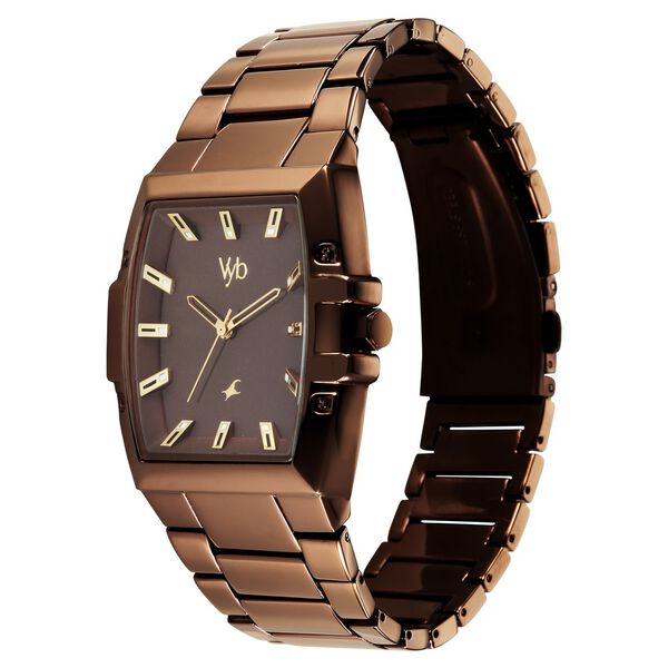 Vyb Challenger By Fastrack Quartz Analog Brown Dial Brown Metal Strap Watch For Guys - image number 4