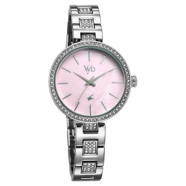 Fastrack Vyb Diva Quartz Analog Mother Of Pearl Dial Silver Metal Strap Watch For Girls - image number 2