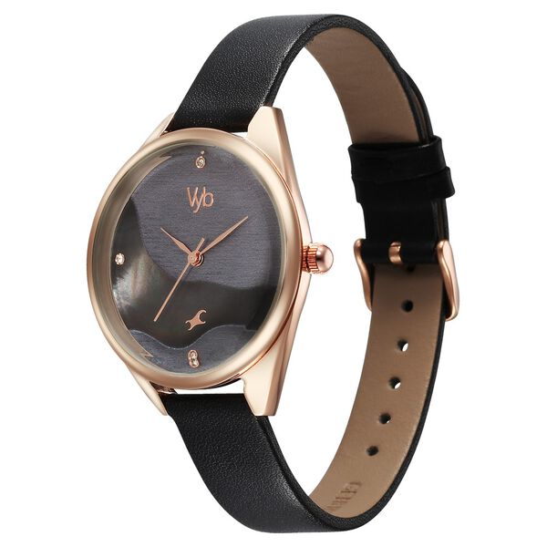 Fastrack Vyb Spotlight Quartz Analog Black Dial Black Leather Strap Watch For Women - image number 2