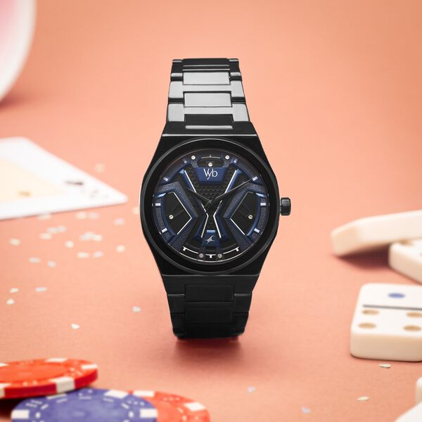 Vyb Limitless By Fastrack Quartz Analog Blue Dial Metal Strap Watch For Guys - image number 0