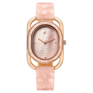 Fastrack Younique Quartz Analog Pink Mother Of Pearl Dial Two Toned Acetate & Metal Strap Watch For Girls