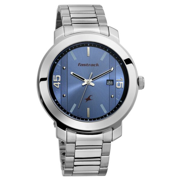 Fastrack Bare Basics Quartz Analog with Date Blue Dial Stainless Steel Strap Watch for Guys - image number 1