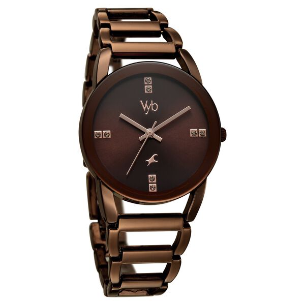 Vyb Striker By Fastrack Quartz Analog Brown Dial Brown Metal Strap Watch For Girls - image number 2