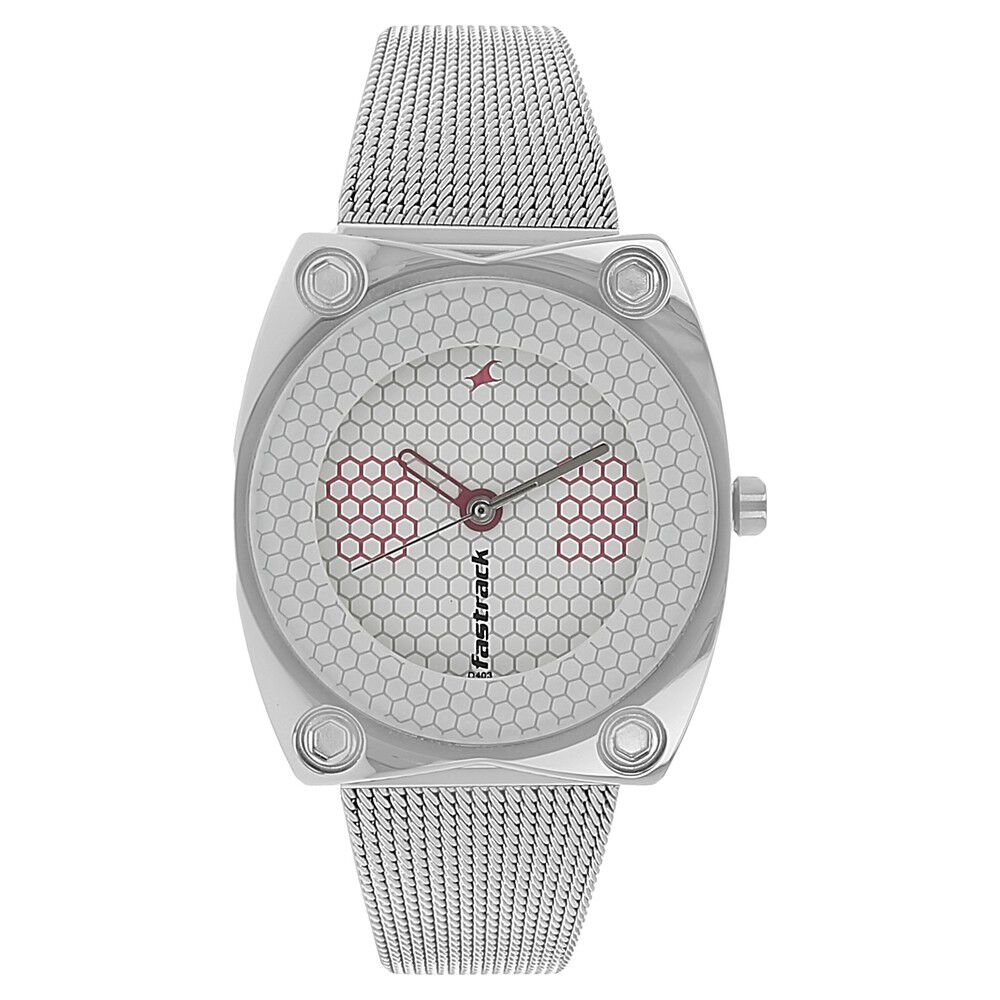 Buy Online Fastrack Quartz Analog White Dial Stainless Steel Strap Watch for Girls nl6026sm01 Fastrack