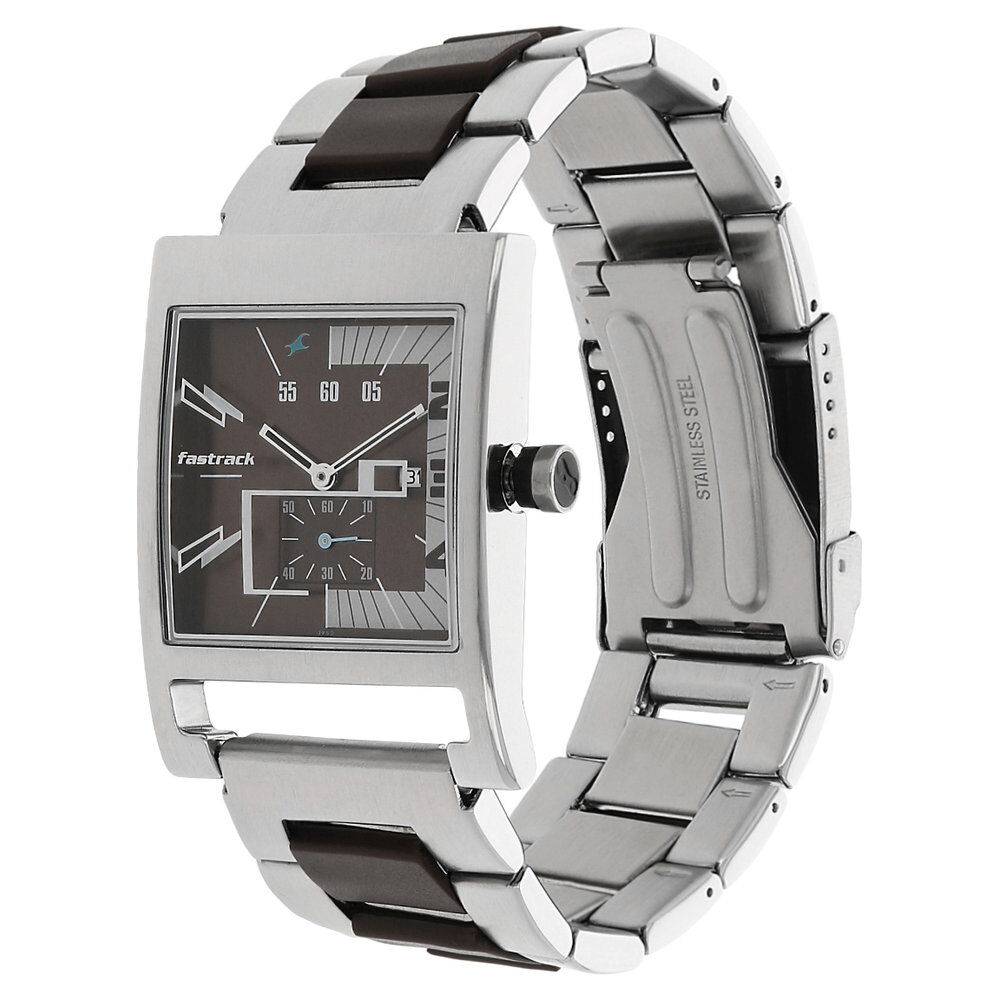 Fastrack Quartz Analog Brown Dial Stainless Steel Strap Watch for Guys