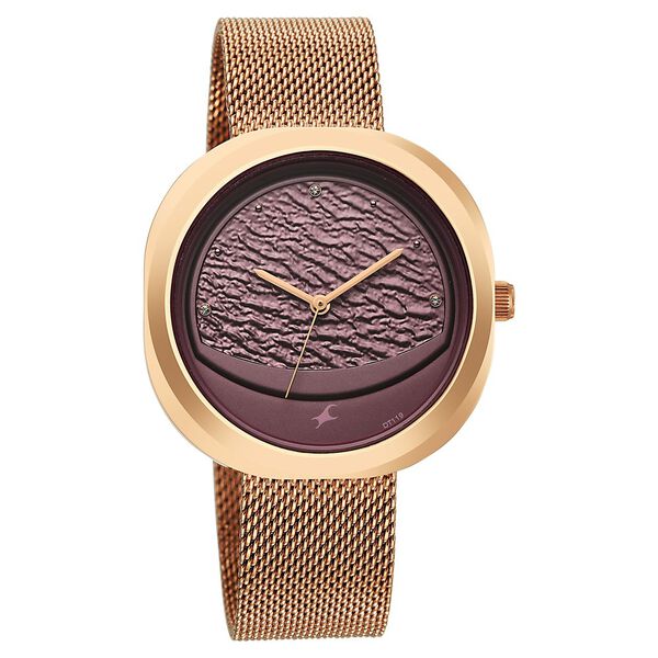 Fastrack Gelato rosegold analog mesh strap watch with Plum dial for Girls - image number 1