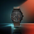 Fastrack Opulence Sun Moon Chronograph Black Dial Black Metal Strap Analog Quartz Watch For Guys