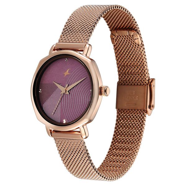 Fastrack Stunners Quartz Analog Purple Dial Rose Gold Stainless Steel Strap Watch For Girls - image number 2