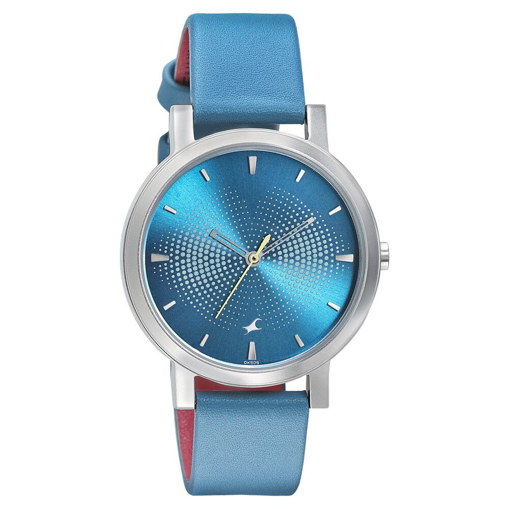 Fastrack blue leather analog watch discount