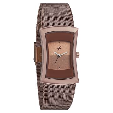 Fastrack Pulse Quartz Analog Brown Dial Stainless Steel Strap Watch for Girls