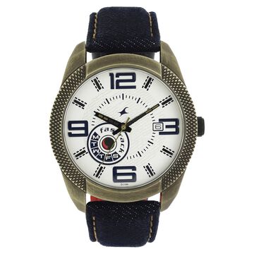 Fastrack Denim Quartz Analog White Dial Denim Strap Watch for Guys
