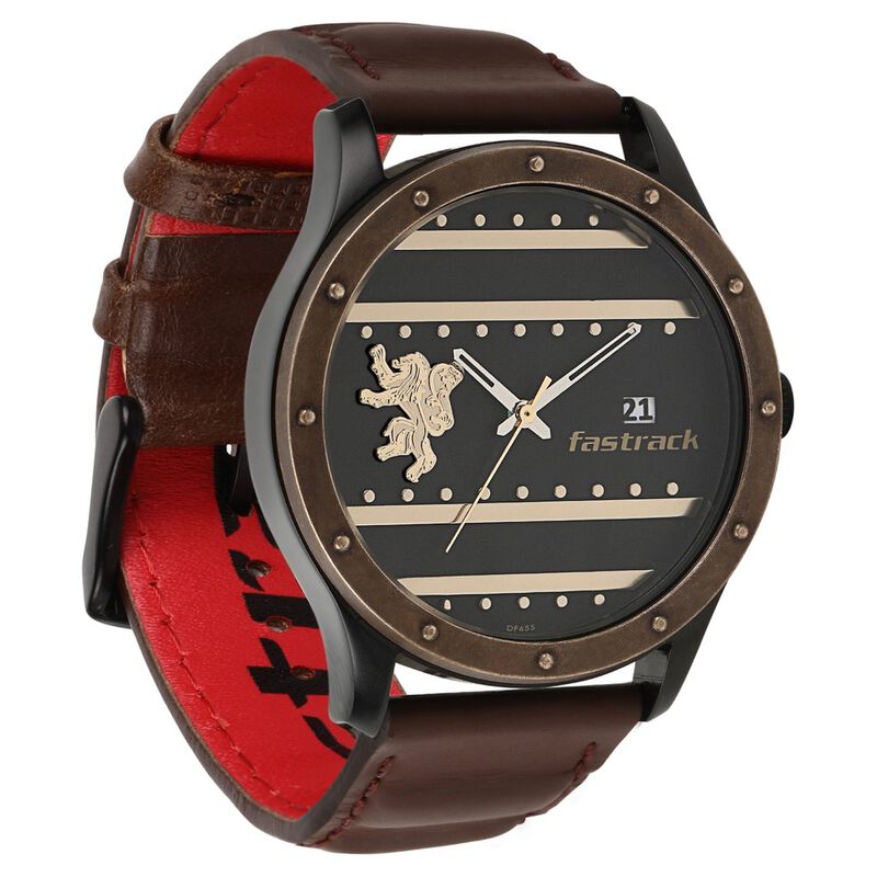 Fastrack Game Of Thrones Quartz Analog with Date Black Dial Leather Strap Watch for Guys