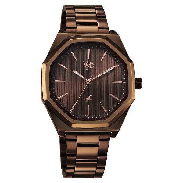 Vyb Maverick By Fastrack Quartz Analog Brown Dial Brown Stainless Steel Strap Watch For Guys - image number 2