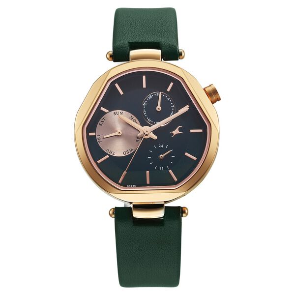 Fastrack Tick Tock Quartz Multifunction Green Dial Leather Strap Watch For Girls - image number 0