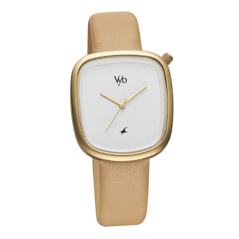Buy Online Fastrack Vyb Prodigy Quartz Analog White Dial Leather Strap Watch for Girls fv60018yl01w Fastrack