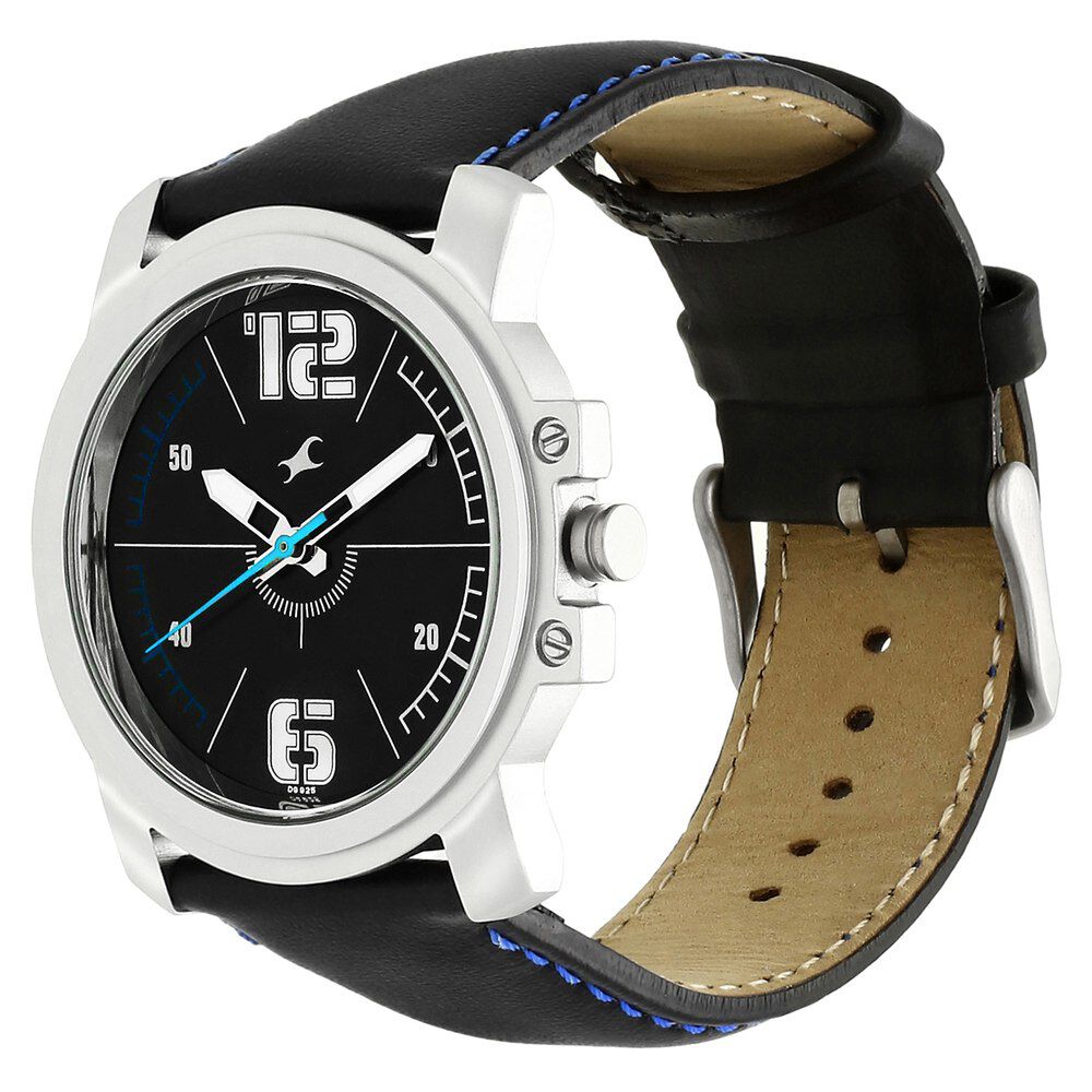 Fastrack Hitlist Quartz Analog Black Dial Leather Strap Watch for Guys