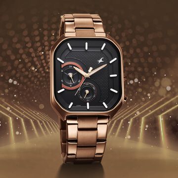 Fastrack Groove Multifunction Black Dial Metal Strap Guy's Watch with Lume indices