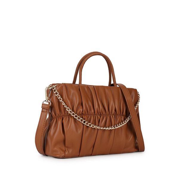 Gathered faux leather satchel - image number 2