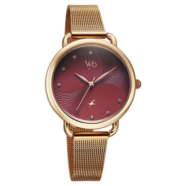 Vyb Classiqu� By Fastrack Quartz Analog Maroon Dial Rose Gold Stainless Steel Strap Watch For Girls - image number 2