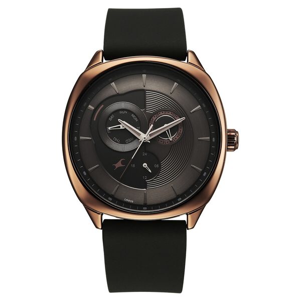 Fastrack Tick Tock Quartz Multifunction Black Dial Leather Strap Watch For Guys - image number 0
