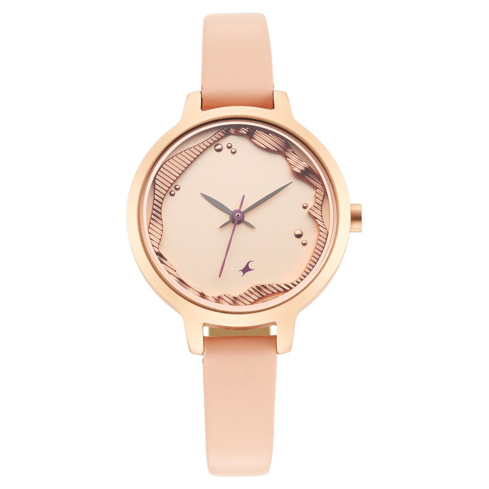 Fastrack Uptown Retreat Quartz Analog Rose Gold Dial Leather Strap