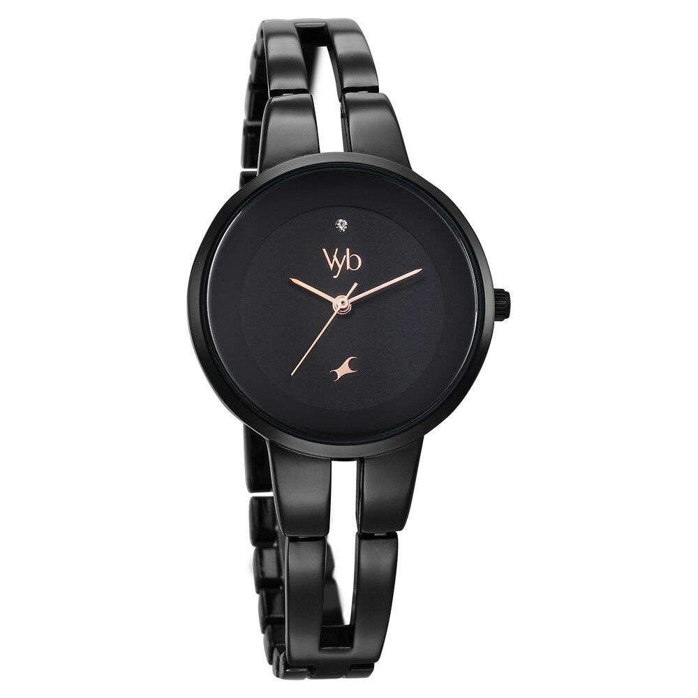 Buy Online Fastrack Vyb Halo Quartz Analog Black Dial Metal Strap Watch for Girls fv60035nm01w Fastrack