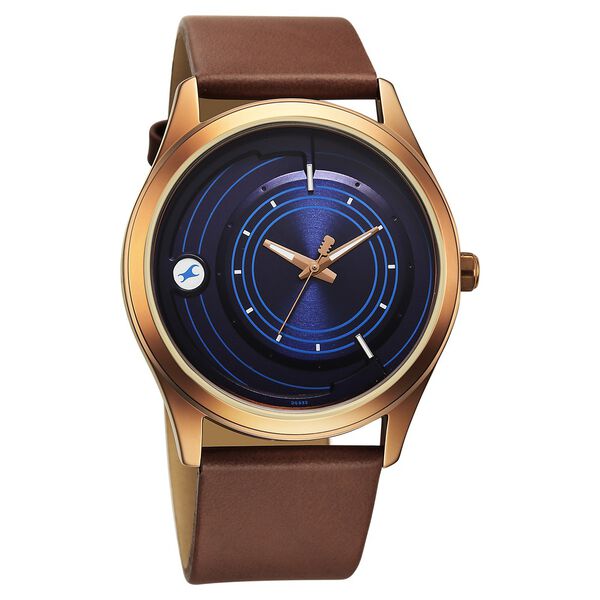 Fastrack Groove Quartz Analog Blue Dial Brown Leather Strap Watch For Guys - image number 1